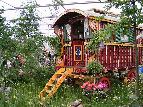 Romany caravan in The Woodcutter's Garden
